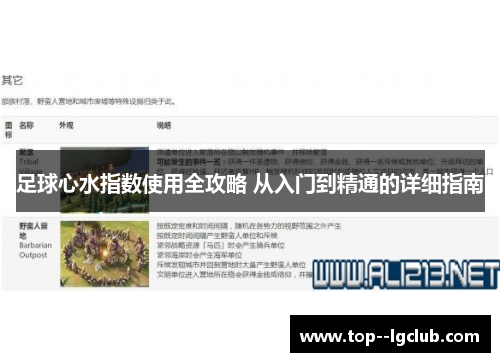 足球心水指数使用全攻略 从入门到精通的详细指南